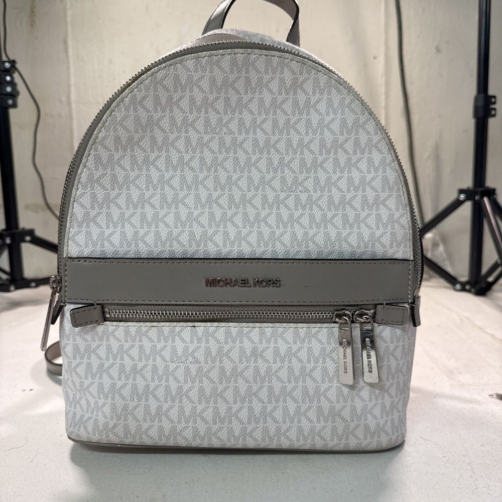 Michael Kors Backpack White Gray MK Logo Dome Bag‎ Bookbag Travel Purse